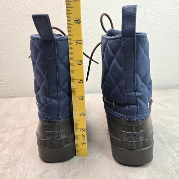 Sperry Outdoor Rain Boot 6 Navy Blue Brown Quilted Gorpcore Rubber Winter Bootie - Picture 3 of 10